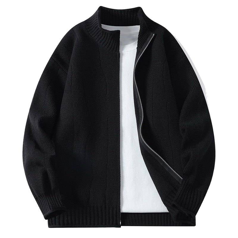 Men's Fashionable Cardigan with High Collar and Zip Lisslune