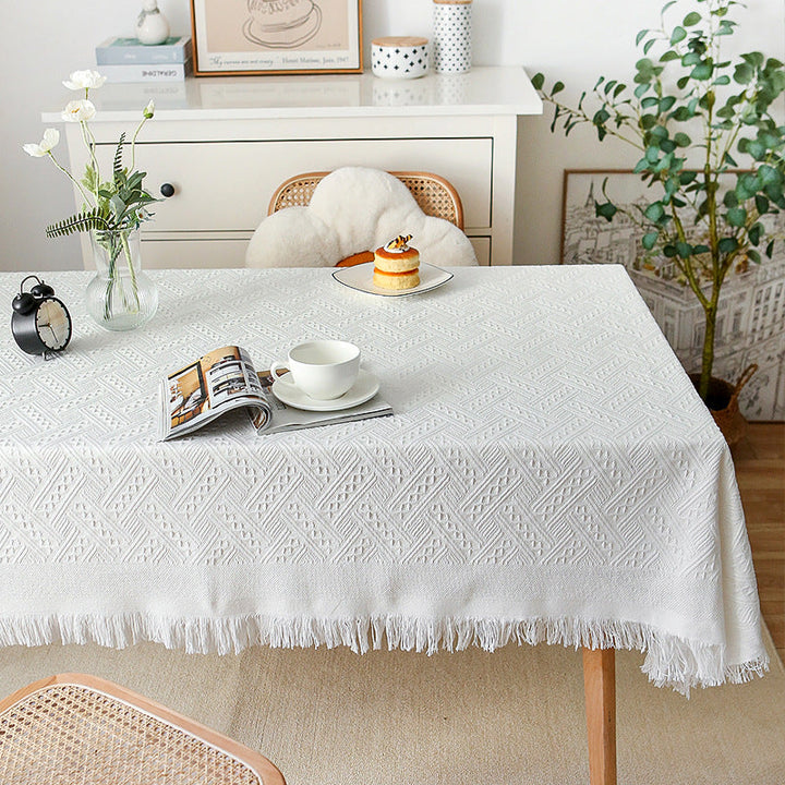 Lisslune | Waffle Modern Tablecloth, Knitted Fabric Lace Coffee Cloth, Round Tablecloth, Rectangular Tablecloth