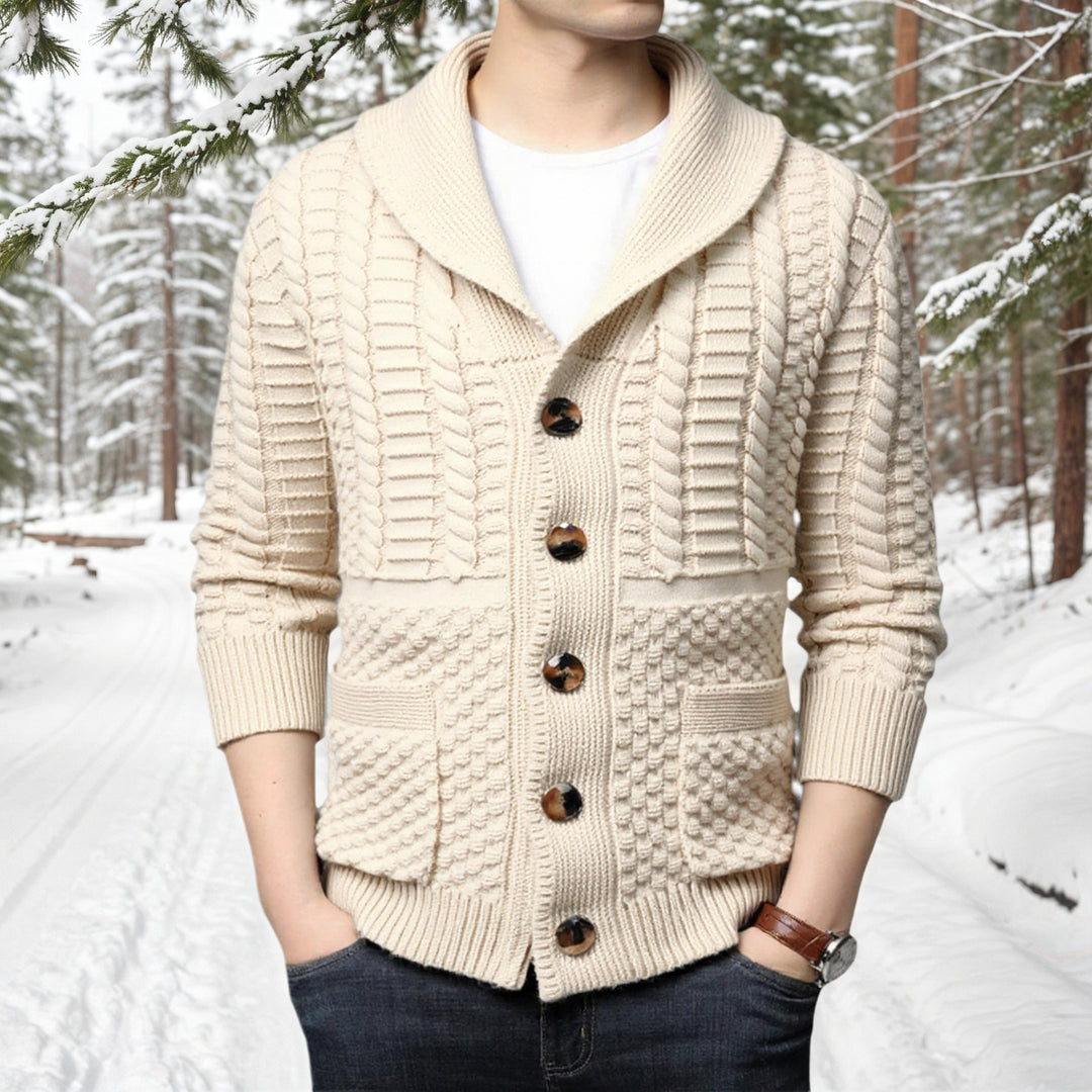 Men's stylish cardigan with deep V-neck and stylish cable design Lisslune