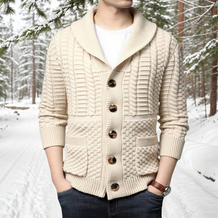 Men's stylish cardigan with deep V-neck and stylish cable design Lisslune