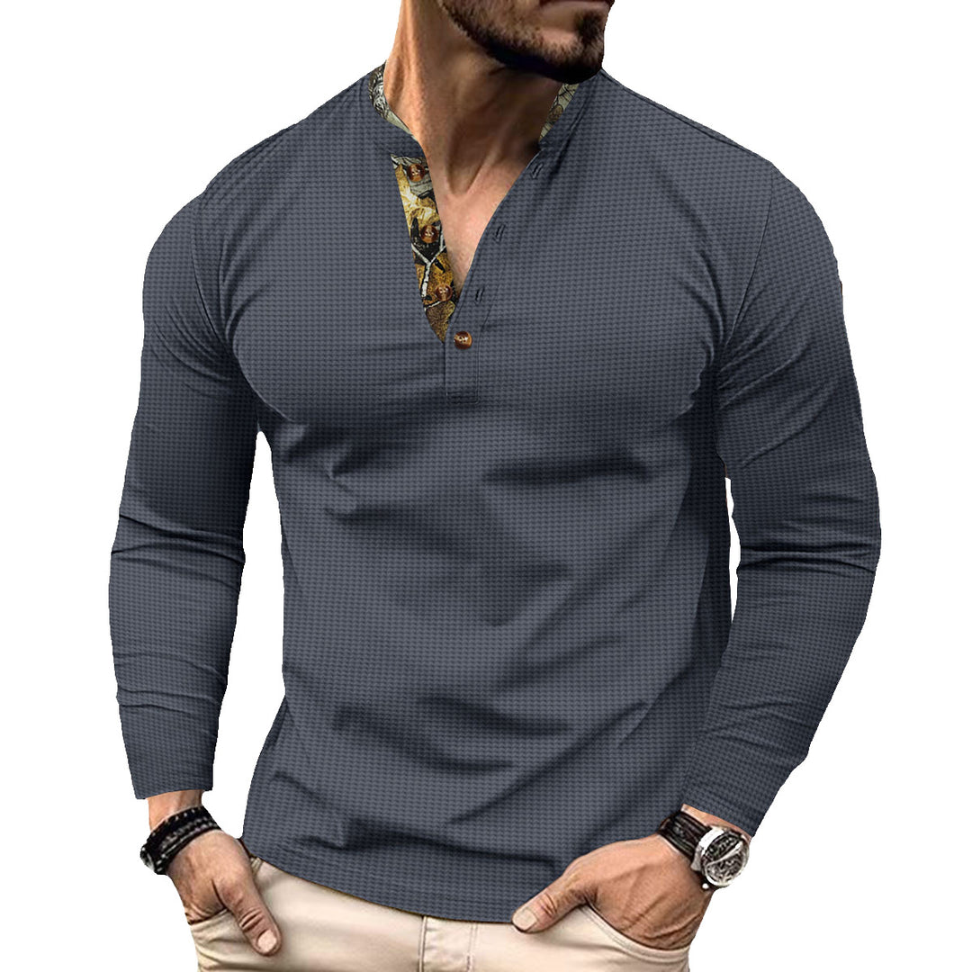 Men's elegant long sleeve shirt with fashionable stand-up collar and unique patterns Lisslune