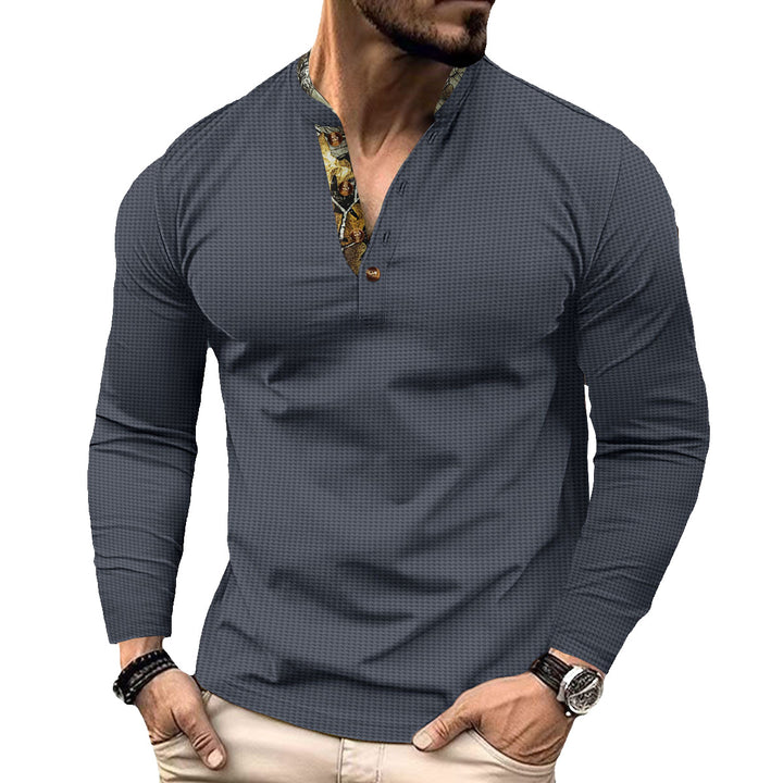 Men's elegant long sleeve shirt with fashionable stand-up collar and unique patterns Lisslune
