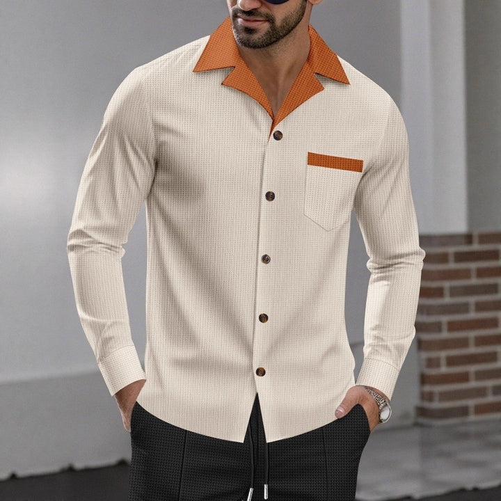 Men's stylish long-sleeve shirt with textured design and practical chest pocket Lisslune