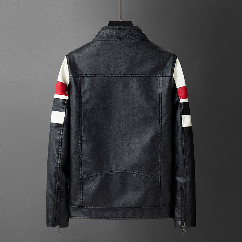 Men's synthetic leather jacket with sporty design and contrasting stripes Lisslune