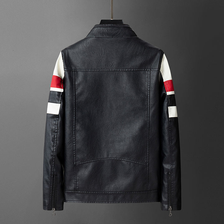 Men's synthetic leather jacket with sporty design and contrasting stripes Lisslune