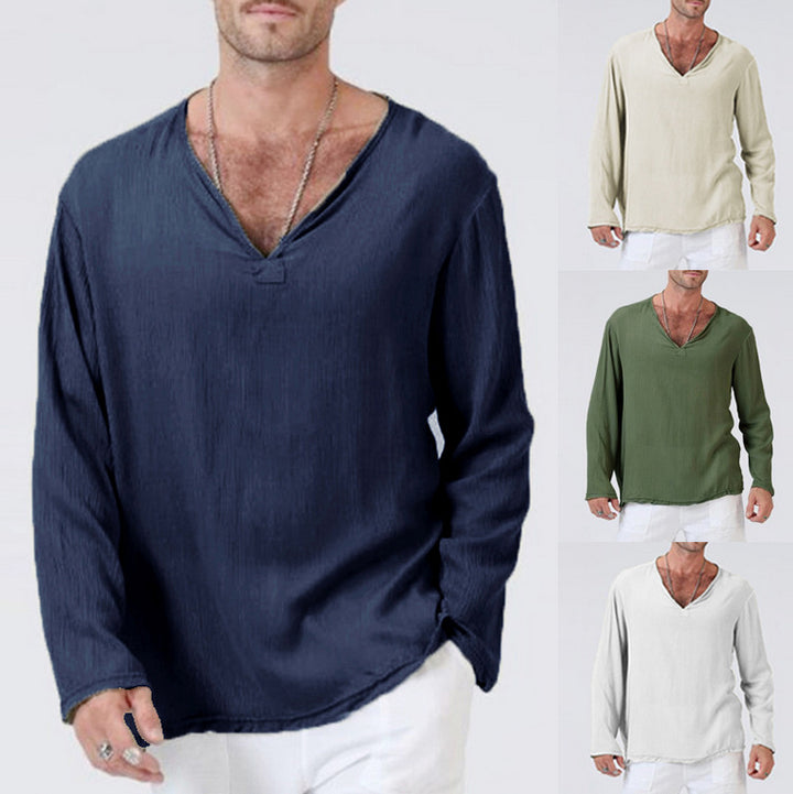 Men's long sleeve shirt with V-neck and casual fit Lisslune