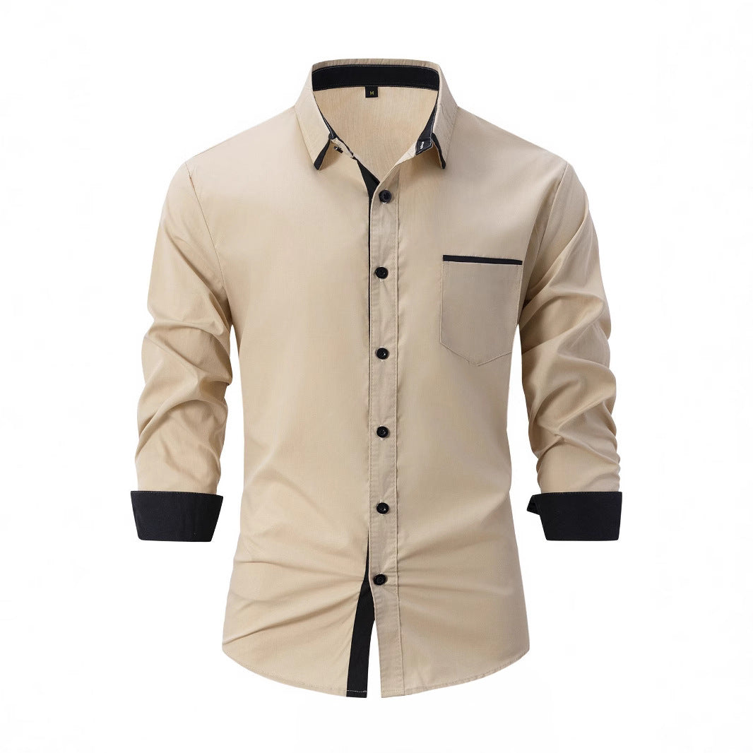 Men's long-sleeve shirt with modern contrasting collar and elegant button placket Lisslune