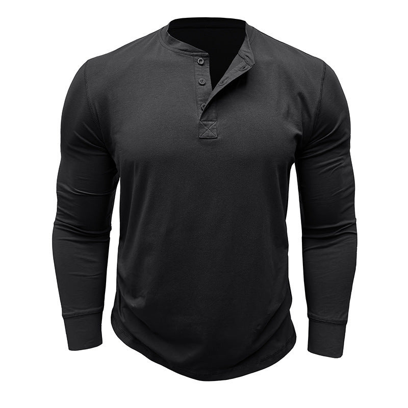 Men's Long Sleeve Henley Shirt with Stylish Buttons and High-Quality Cotton Blend Lisslune