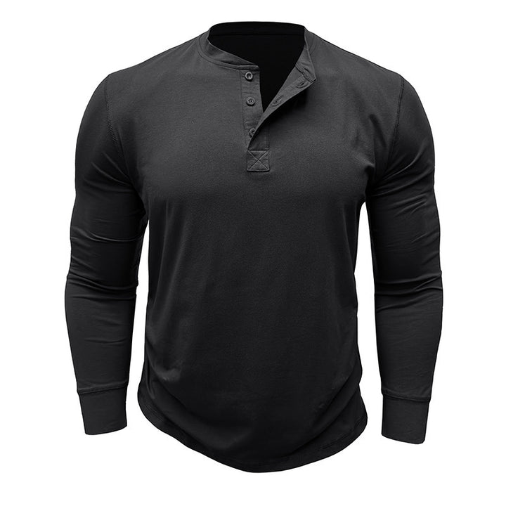 Men's Long Sleeve Henley Shirt with Stylish Buttons and High-Quality Cotton Blend Lisslune