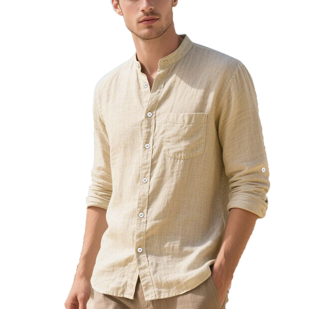 Men's shirt in elegant Henley style with textured cotton Lisslune
