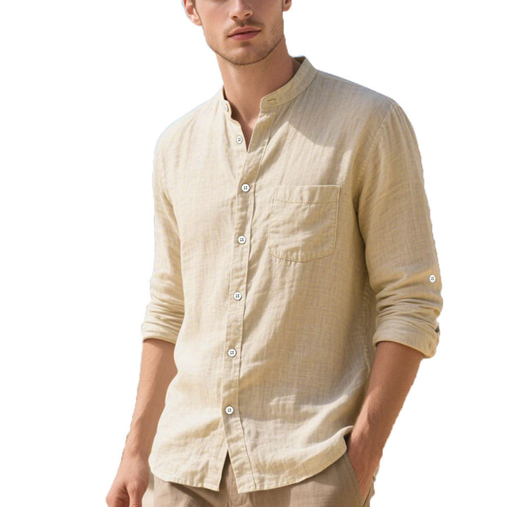 Men's shirt in elegant Henley style with textured cotton Lisslune