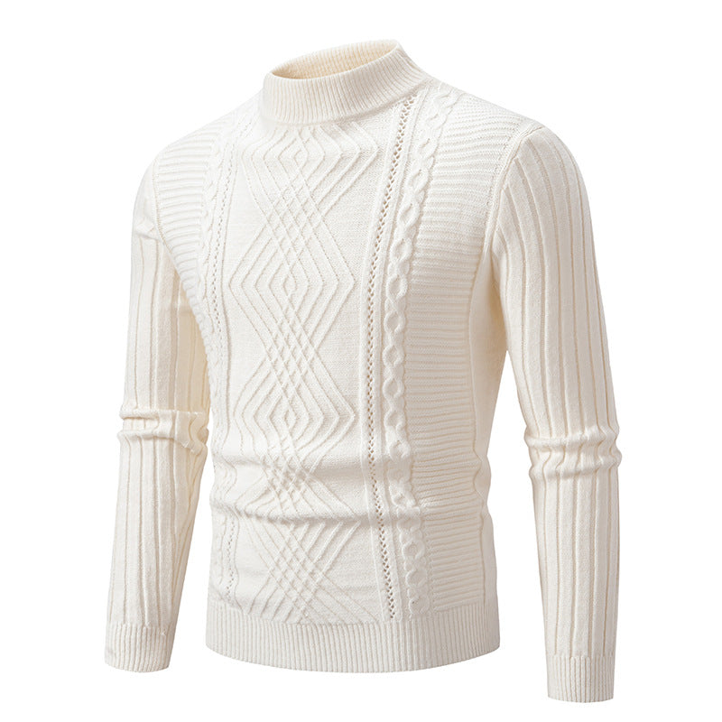 Men's turtleneck sweater made of high-quality cotton with structured cable pattern Lisslune