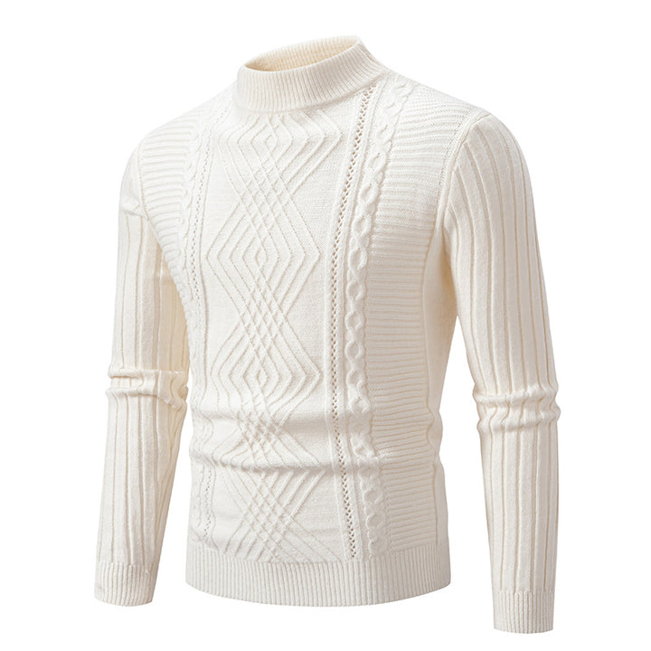 Men's turtleneck sweater made of high-quality cotton with structured cable pattern Lisslune