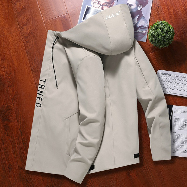 Men's stylish transitional jacket with adjustable hood design and practical zippered pockets Lisslune