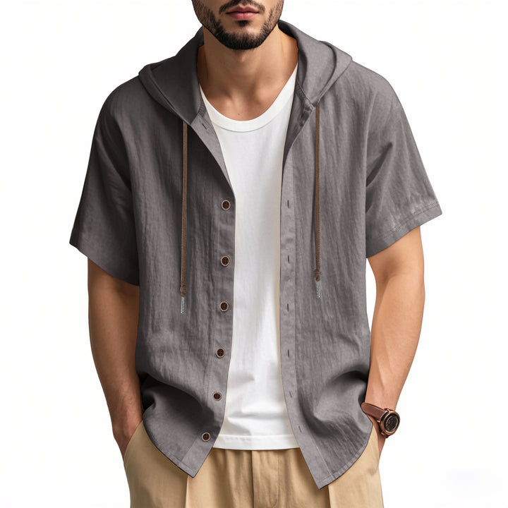 Men's casual short sleeve shirt with hood and button details Lisslune