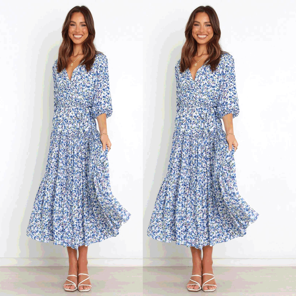 Women's Summer Maxi Dress with Open Décolleté and Floral Pattern Lune London