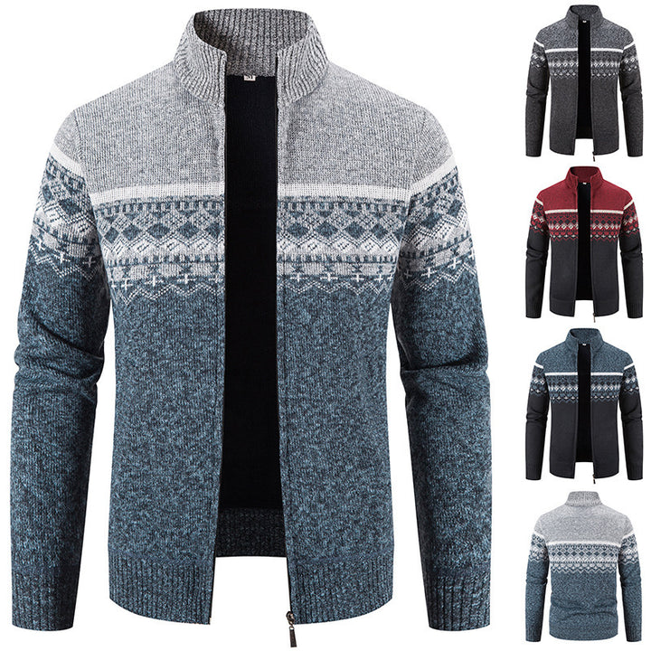 Men's cardigan with modern Norwegian pattern and stand-up collar Lisslune