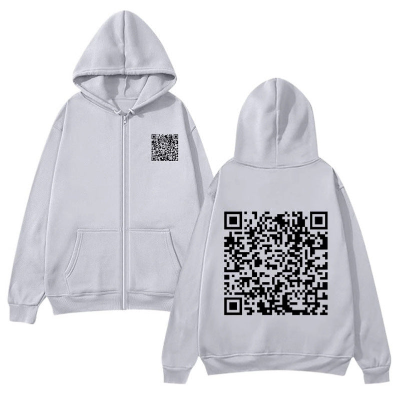 Women's hoodie jacket with QR code design and soft fleece Lisslune