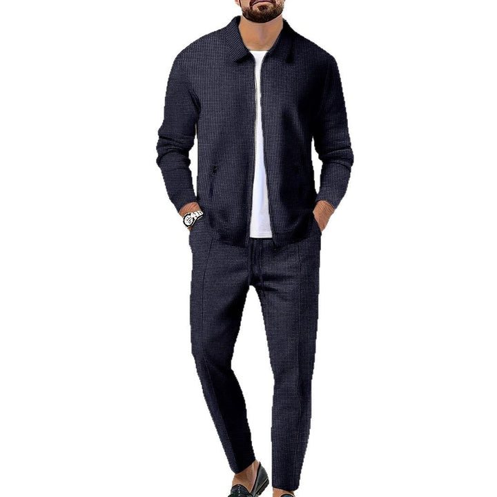 Men's Cut Leisure Jacket and Trouser Set with Textured Design Lisslune
