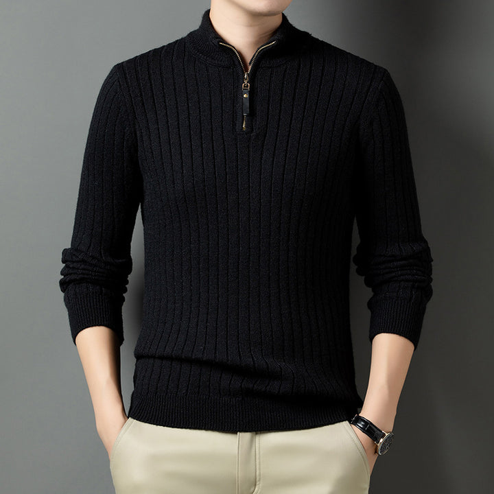 Men's Stand-Up Collar Sweater with Fine Ribbed Structure Lisslune