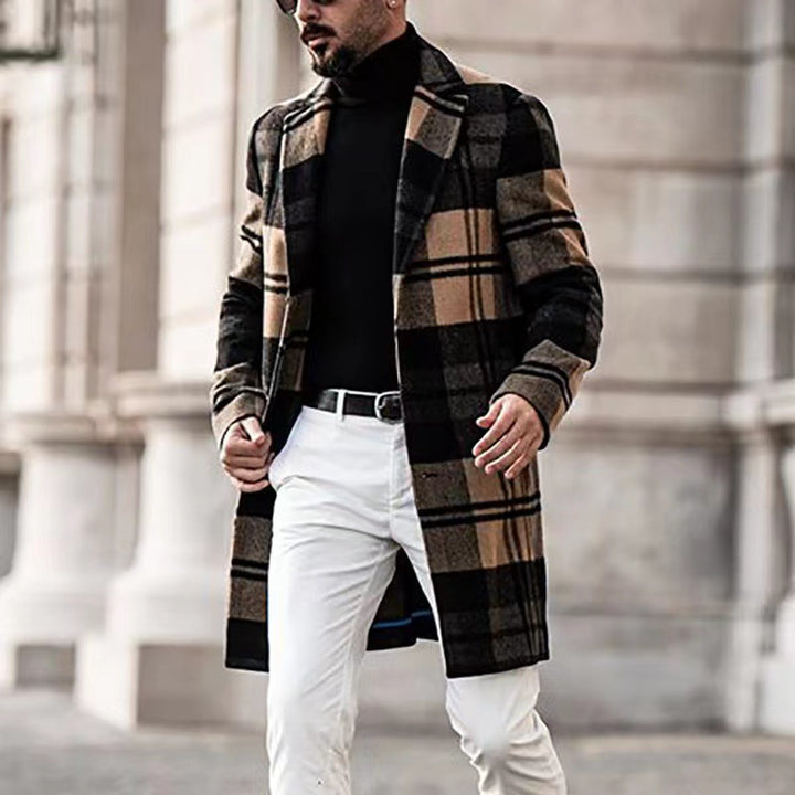 Men's elegant shawl coat in classic check design Lisslune