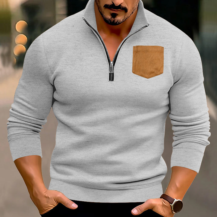 Men's sporty pullover with half zipper and contrasting chest pocket Lisslune