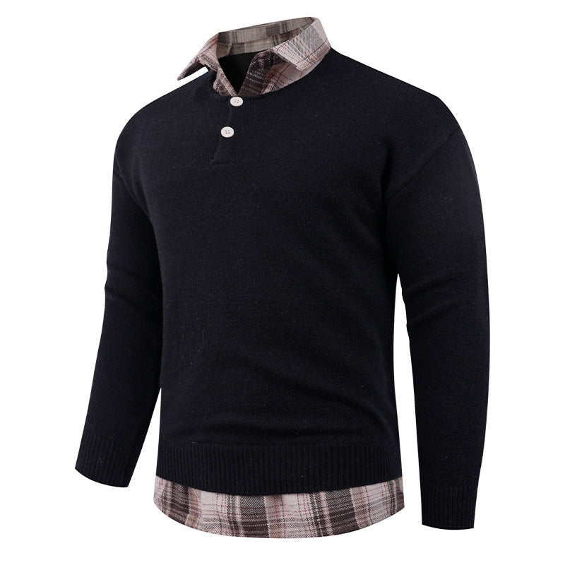 Men's sweater with integrated shirt collar and button details Lisslune