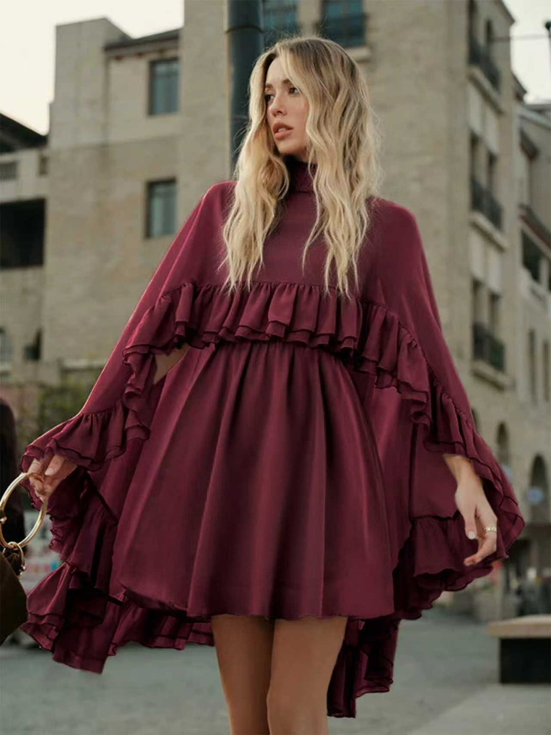 Damen Elegantes Rüschendress mit hochgeschlossenem Ausschnitt und fließendem Schnitt Lisslune