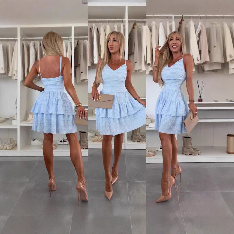 Ladies Summer A-Line Dress with Ruffles and Fine Texture Design