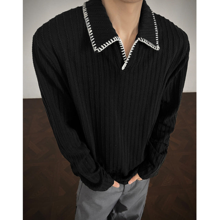 Men's sweater with casual textured design and trendy collar Lisslune