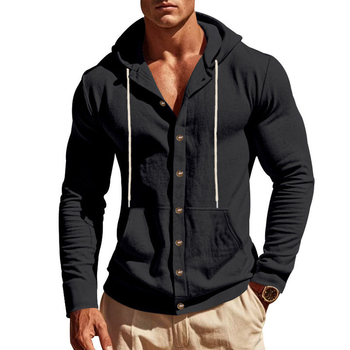 Men's hoodie jacket with button placket and practical pockets Lisslune