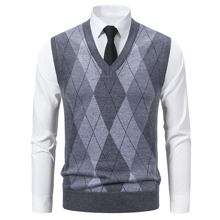 Men's sweater with V-neck and classic diamond pattern Lisslune