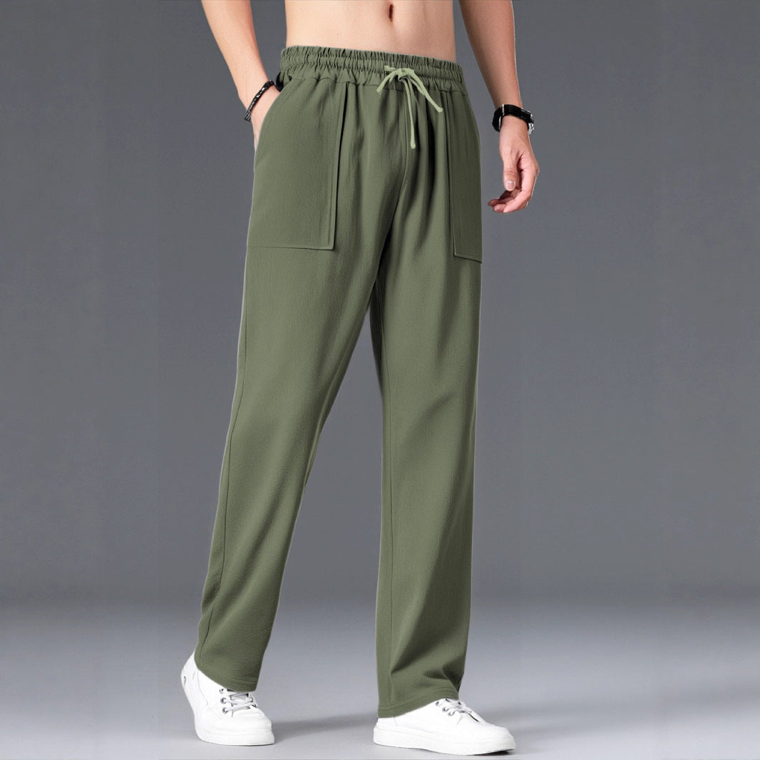 Men's Comfortable Leisure Pants with Elastic Waistband and Side Pockets Lisslune