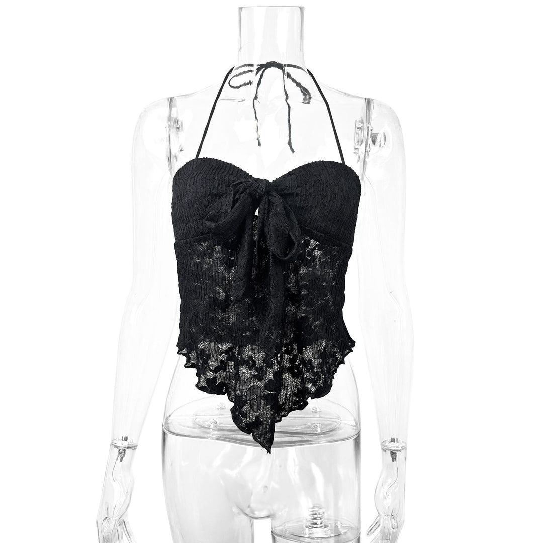 Damen Freizeit Top mit verspieltem Bindeband und Spitze Lisslune