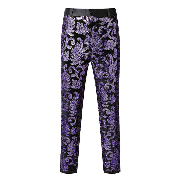 Men's Glittering Event Pants with Floral Pattern Lisslune