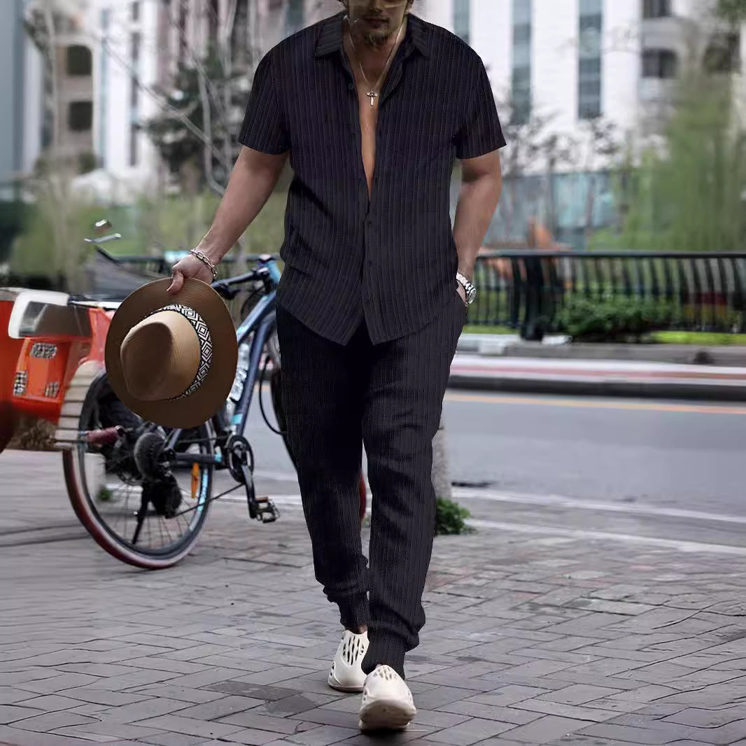 Men's casual short sleeve set with textured surface Lisslune