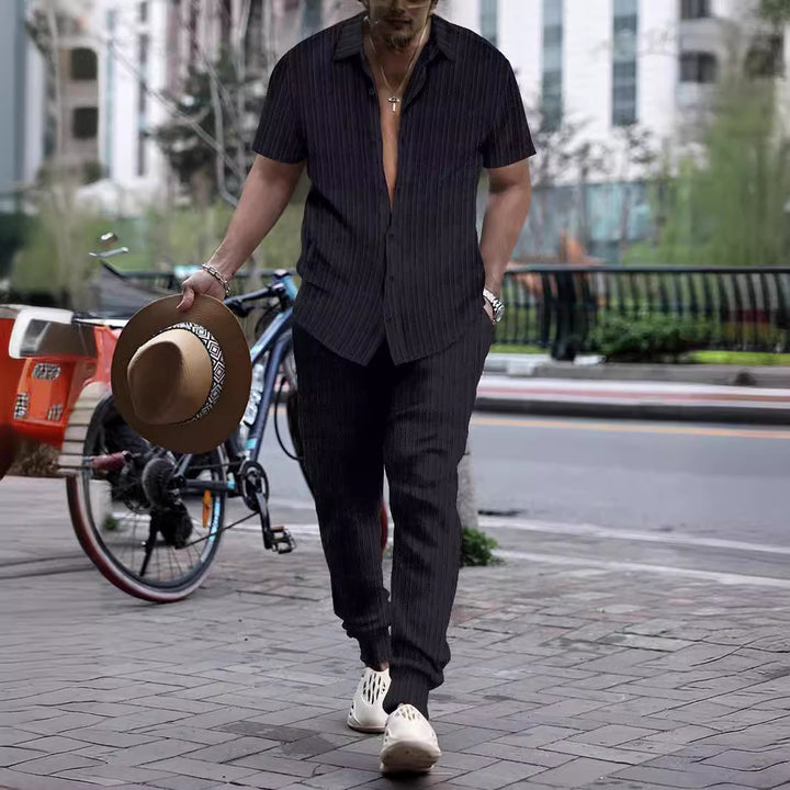 Men's casual short sleeve set with textured surface Lisslune