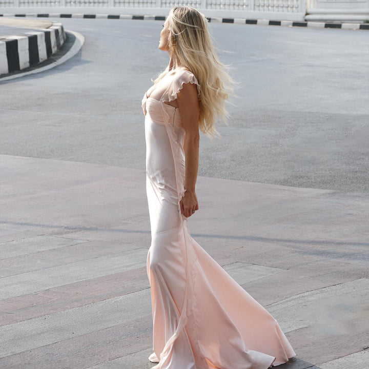 Women's evening dress with elegant gathering and shimmering satin finish Lisslune