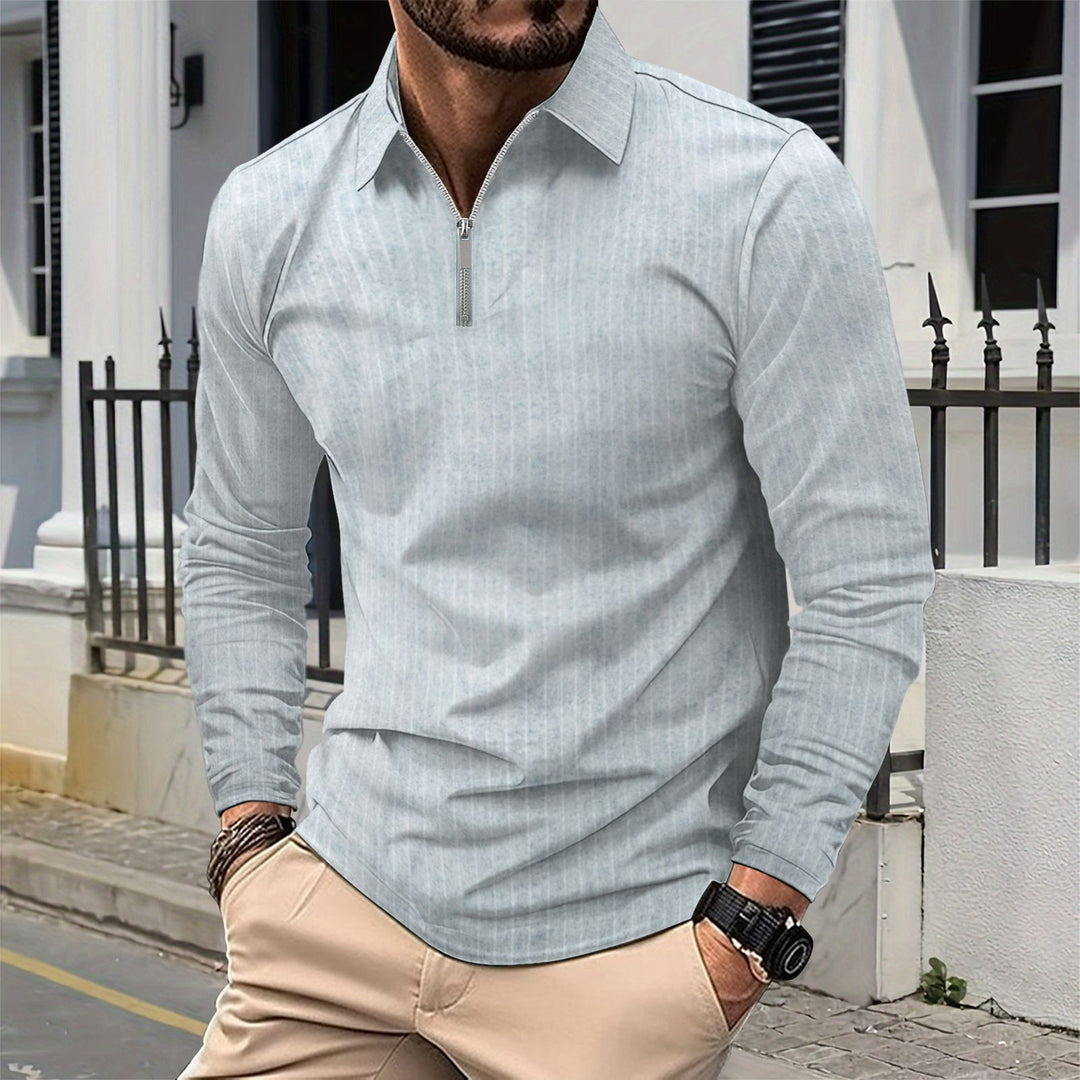 Men's elegant long-sleeve shirt with zipper and fine stripes Lisslune