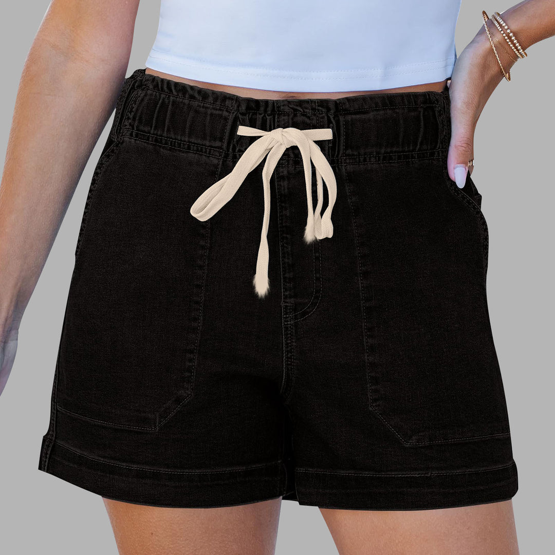 Women comfortable denim shorts with elastic waistband and practical pockets Lisslune