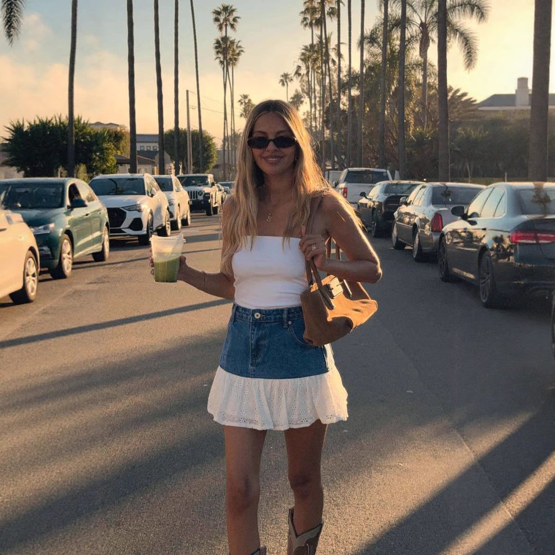 Women's mini denim skirt with voluminous ruffled hem and tailored fit Lisslune