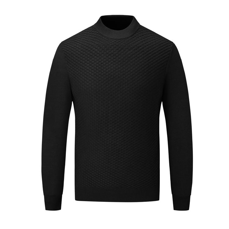Men's Fine Knit Pullover with High Collar and Textured Surface Lisslune
