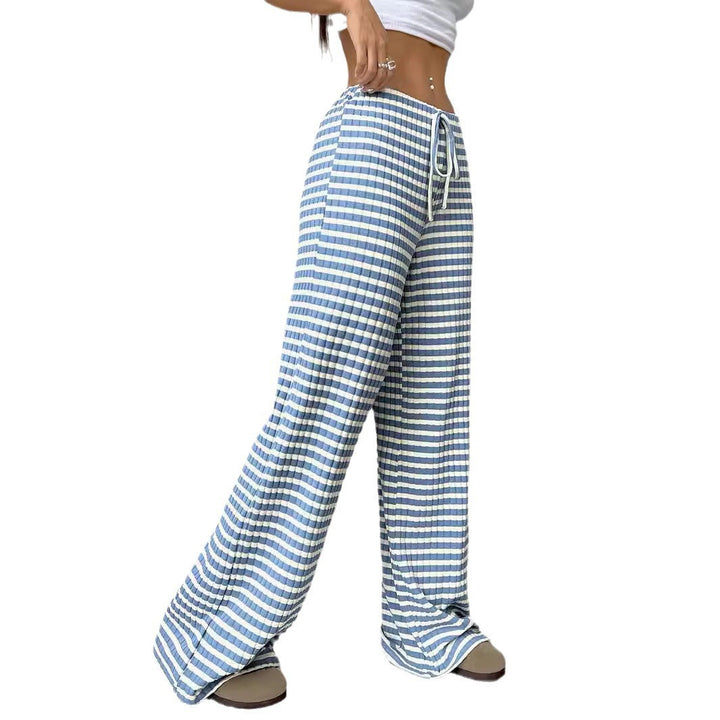 Women’s Casual Wide-Cut Striped Trousers with Elastic Waist Lisslune