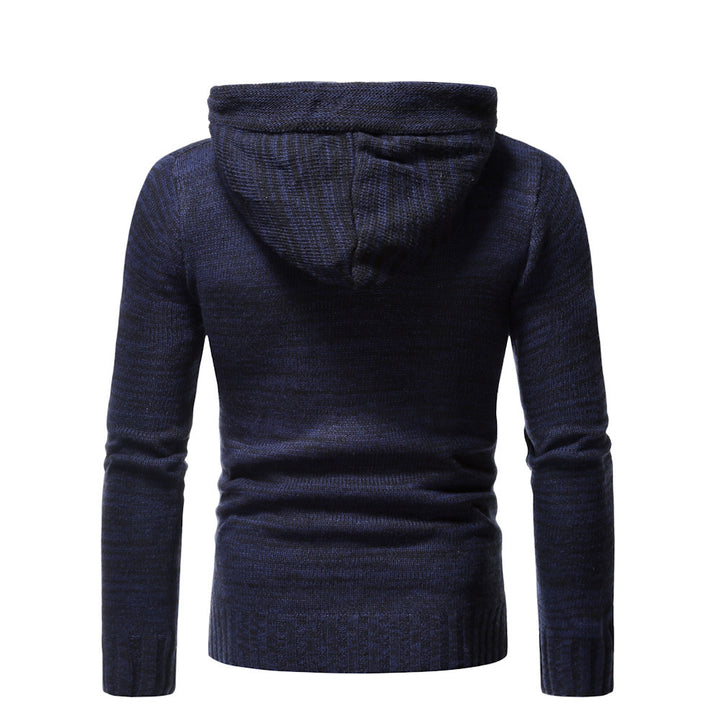Men's stylish knitted sweater with cozy hood collar and decorative button details Lisslune