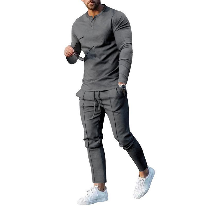 Men's sporty top and pants set with modern Henley neckline Lisslune