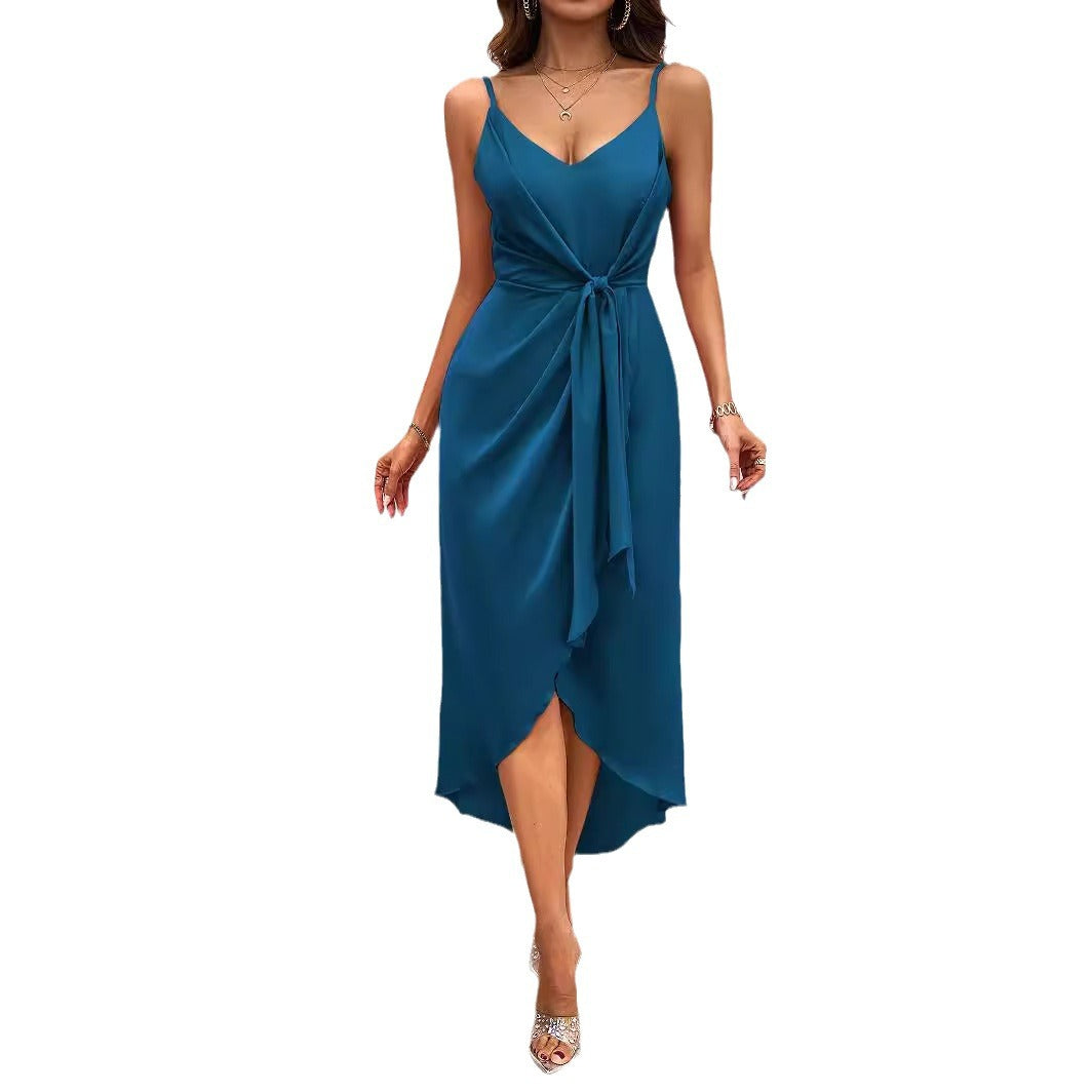 Women's midi dress with sophisticated wrap design and adjustable straps Lisslune