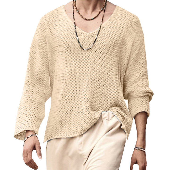 Men's Waffle Structure V-Neck Long Sleeve Shirt Lisslune