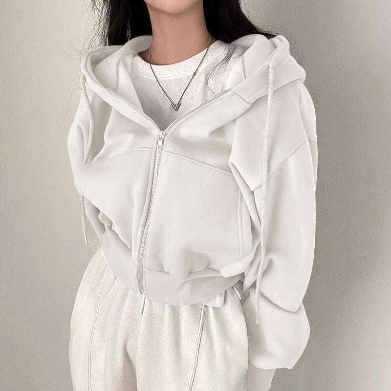 Women's Cropped Hoodie with Zipper and Casual Style