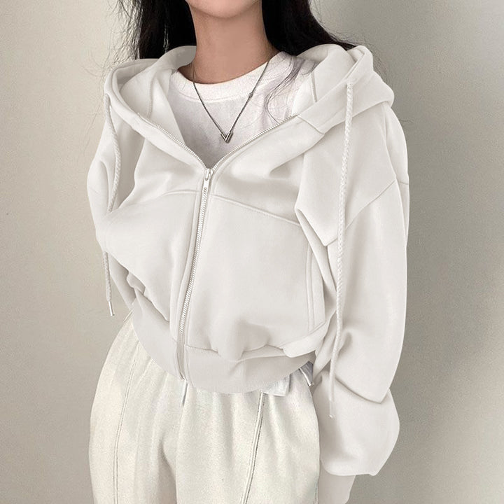 Women's Cropped Hoodie with Zipper and Casual Style