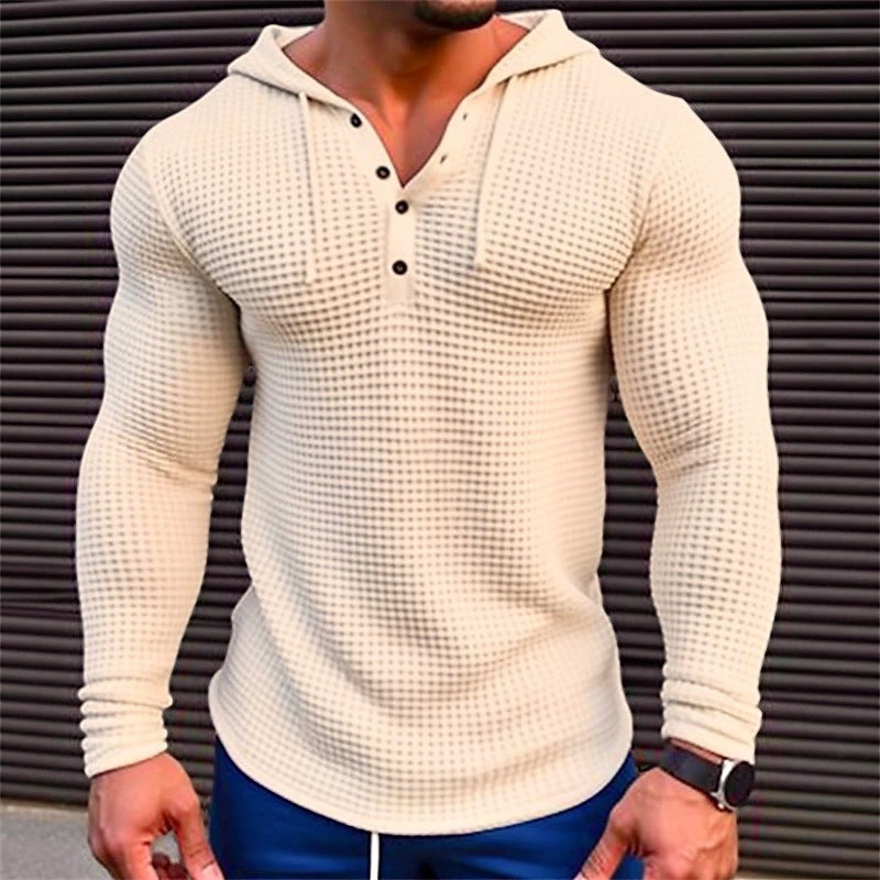 Men's casual waffle texture hoodie with button placket Lisslune